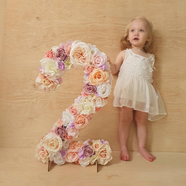 Floral birthday decor, birthday photo prop, 1st birthday number, 2nd birthday number, birthday photoshoot prop, flower number