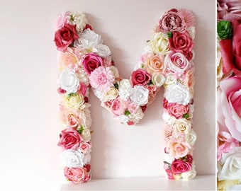 Large flower letter, custom made floral letters, home wall decoration personalized