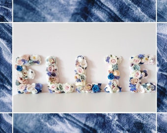 Blue floral letter, nursery wall art, nursery name sign, floral nursery decor, floral birthday decor, baby girl nursery decor