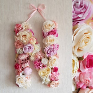 Carta floral, letras de madeira personalizadas, decoração de berçário, carta de flores, decoração de parede de berçário, decoração de chá de panela, decoração de chá de bebê