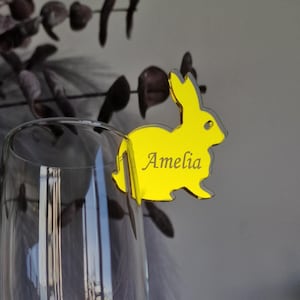 Dijes de cristal de conejito de Pascua personalizados Etiqueta de Feliz Pascua personalizada Tarjetas de lugar de mesa de recuerdos de primera Pascua Etiqueta de conejito de fiesta de Pascua