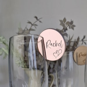 Etichette per bevande in acrilico, agitatore per bevande per matrimonio personalizzato, bomboniere per addio al nubilato, etichetta con nome in acrilico, segnaposto in acrilico, ciondoli in vetro personalizzati