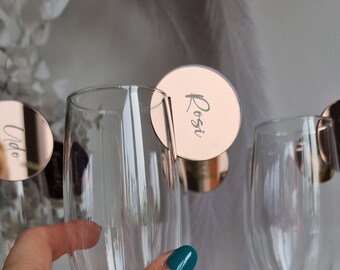 Acrylic wedding name place tags, disc name tags, mirror acrylic name places personalized, acrylic cocktail stirrers, acrylic glass charms