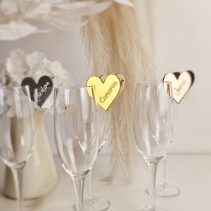 Wedding drink toppers, personalized wine charms, heart place names wedding favours, acrylic wine charms, wedding name place cards image 1