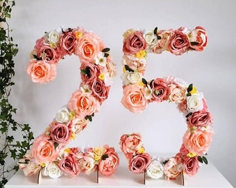 Custom 25th birthday numbers, birthday decoration, matching numbers to your birthday theme, any age, any color, flowers for birthday