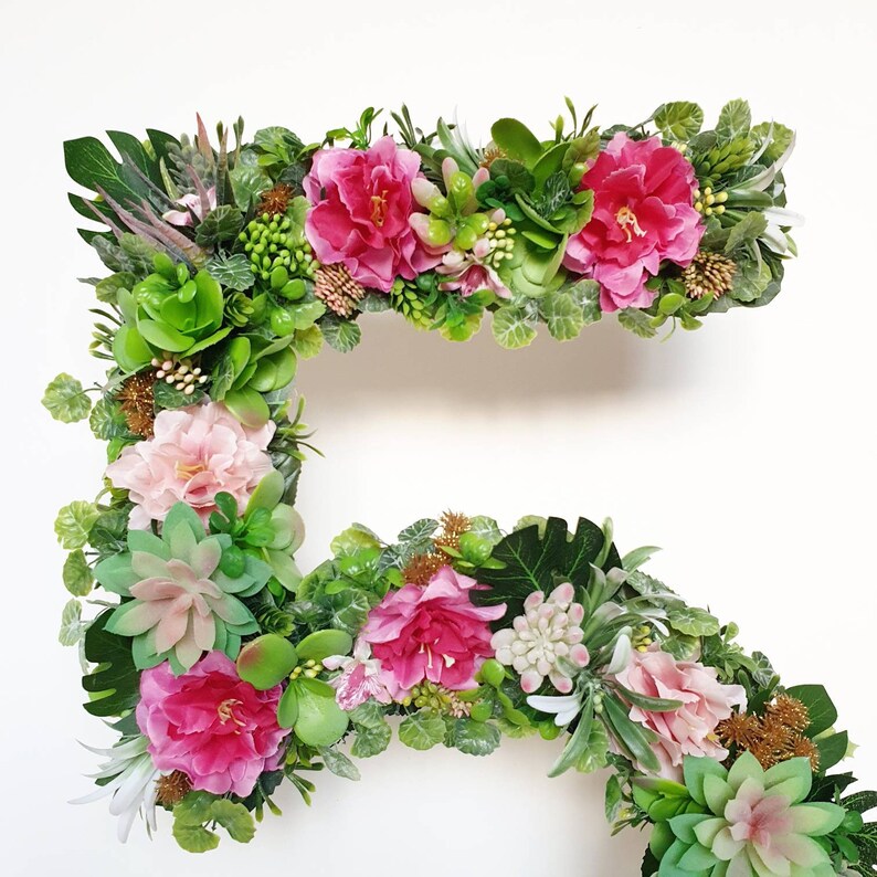 Hawaii birthday decor, tropical birthday photo prop, large birthday decor, flower numbers, decor with succulents image 2