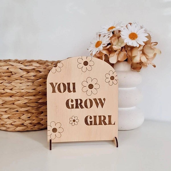 Boho Daisy Decor, Wooden Sign You Grow Girl, Daisy Nursery Decor, Cozy Home Decor, Boho Girl Room Decor, 70s Decor, Daisy Party Decor