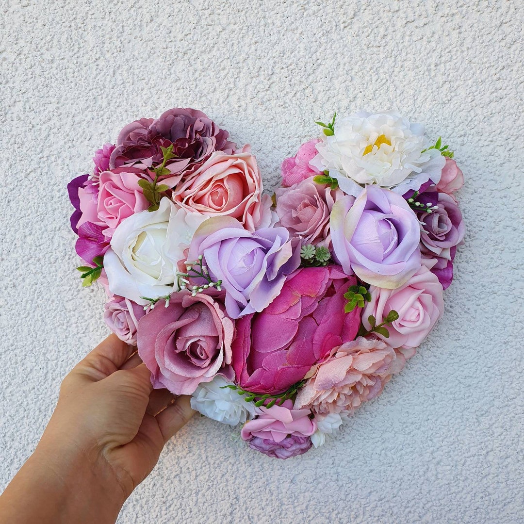 Floral Heart Wreath Flower Heart Wreath Purple Heart Decor Etsy