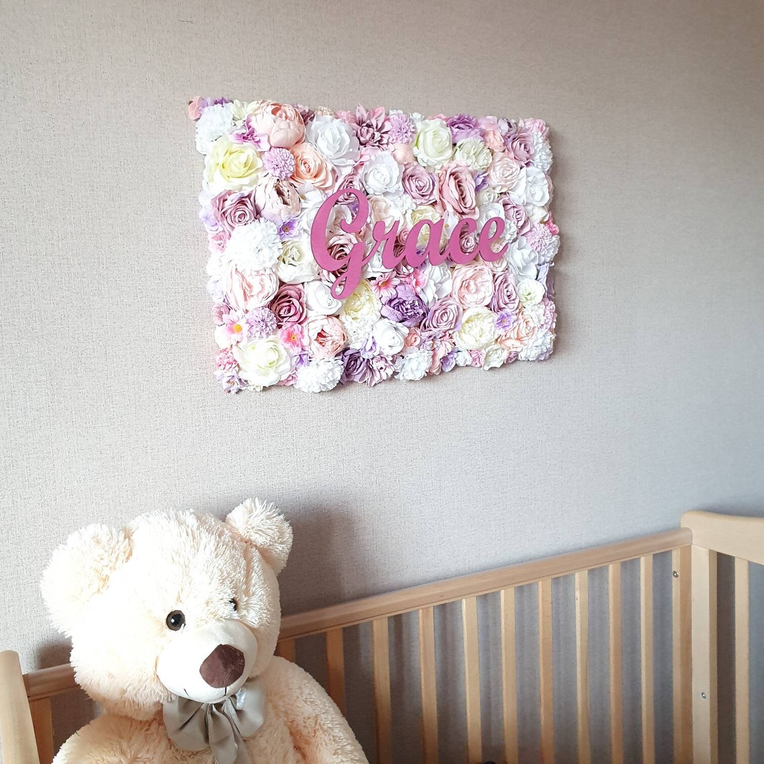 Floral Nursery Name Sign Over Crib, Personalized Wall Decor for ...