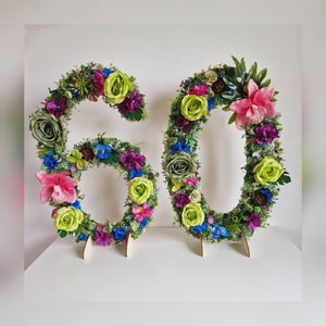 Decoración de cumpleaños número 60, accesorio fotográfico de cumpleaños tropical, decoraciones de cumpleaños número 60, números de flores, decoración de cumpleaños número 30, decoración de fiesta de cumpleaños