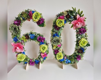 60th birthday decor, tropical birthday photo prop, 60th birthday decorations, flower numbers, 30th birthday decor, birthday party decor