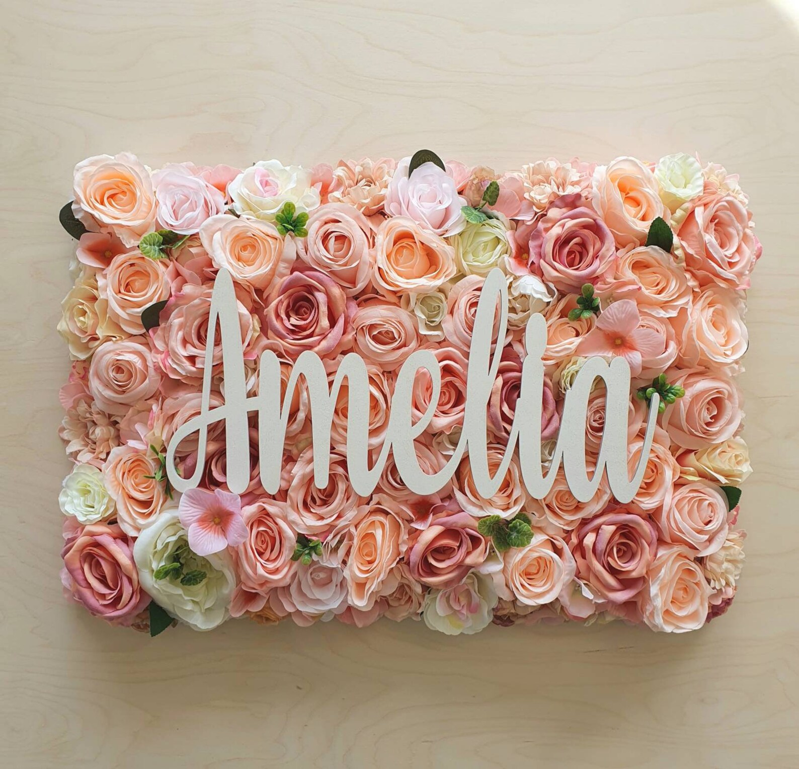 Flower Wall With Name Sign Large Flower Wall Nursery Name Etsy