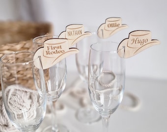 Personalized western birthday name cards, cowboy drink toppers custom, my first rodeo tag, 1st birthday western party favors