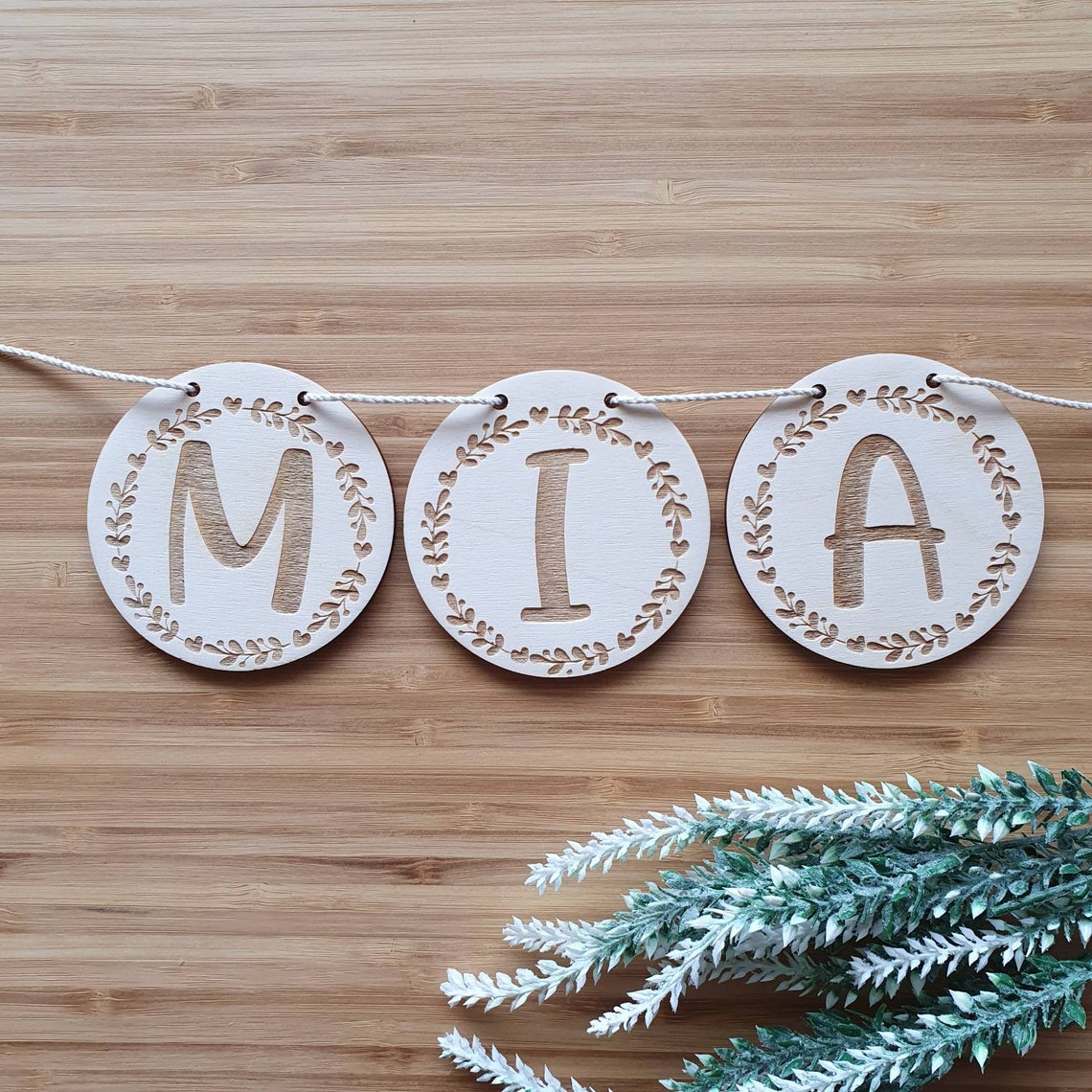 Name bunting wooden garland with letters for nursery natural Etsy