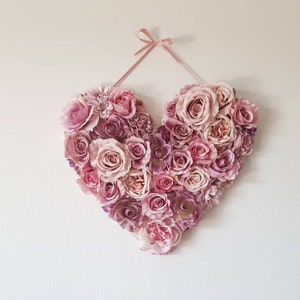 Large floral heart, customized flower heart, wedding decor mauve, wedding photo prop, wedding backdrop, flower heart mauve image 1