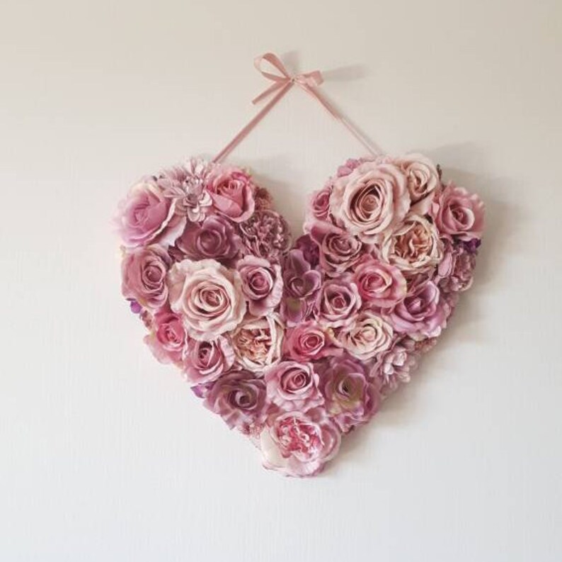 Large floral heart, customized flower heart, wedding decor mauve, wedding photo prop, wedding backdrop, flower heart mauve image 1