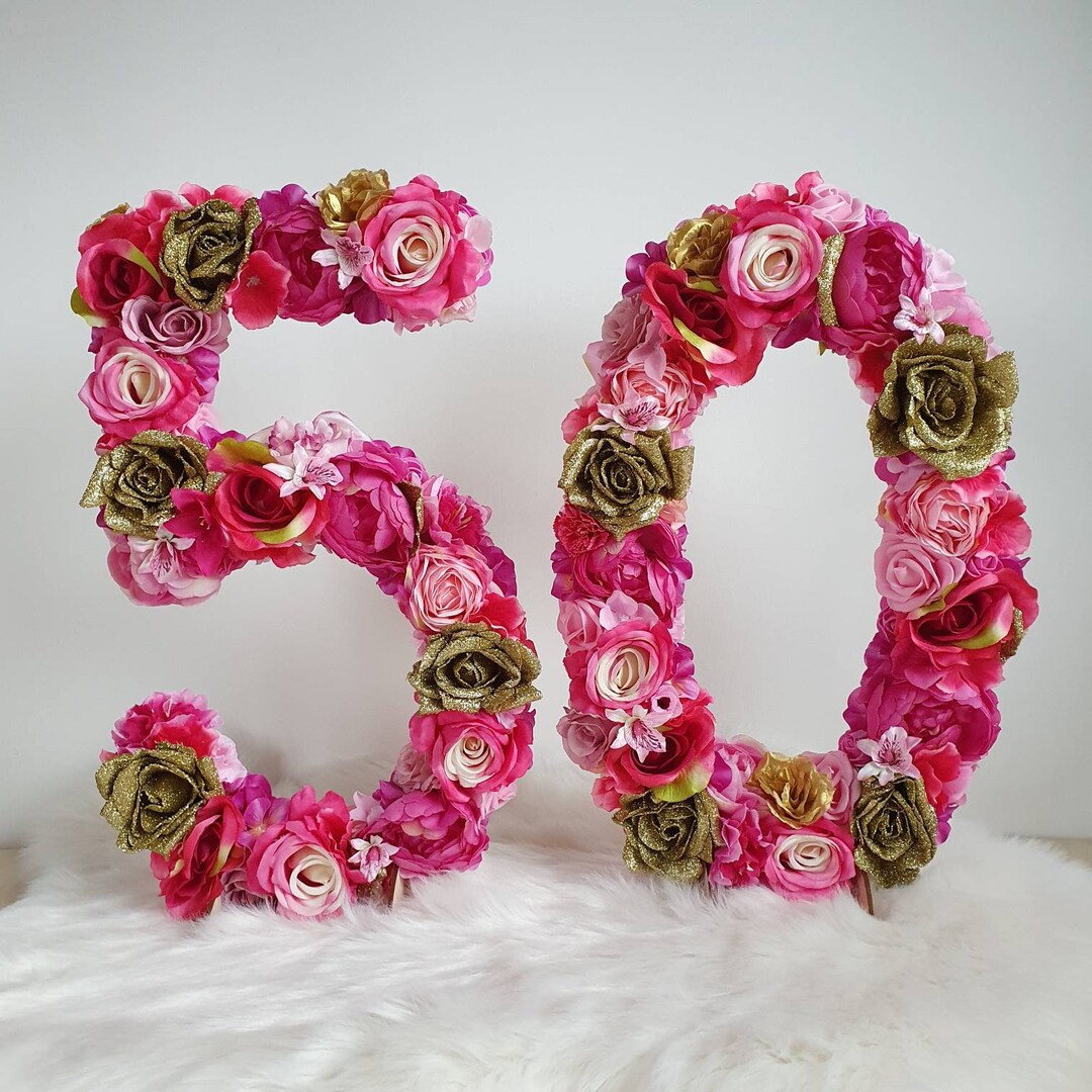 50th Birthday Numbers Floral Arrangement for 50th Birthday Etsy