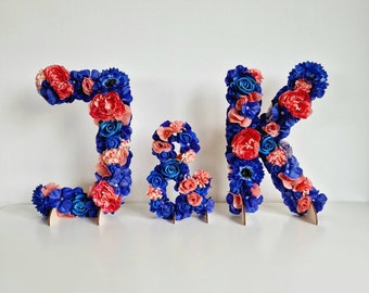 Flower letters for wedding, engagement party decor, bridal shower decor, wedding letters, navy blue and coral floral letters