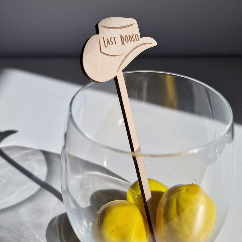 Western drink stirrers custom, cowgirl bridal shower glass stirrers personalized Texas Nashville Last Rodeo bachelorette cocktail markers image 6