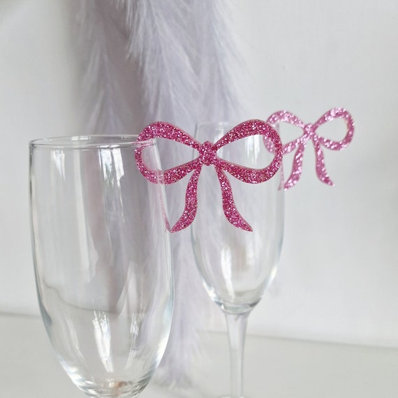 Bow Drink Tags, Wine Charm, Champagne Charms, Acrylic Bows, Party Drink Tag, Bridal Shower Favors