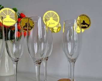 Amalfi Lemon Drink Tags Custom, La Dolce Vita Party, Citrus Bridal Shower, Cocktail Markers Personalized, Limoncello Spritz Glass Charms