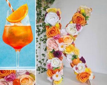 Aperol Spritz bridal shower decoration, custom flower letter, citrus party decorations