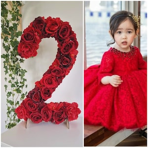 Decoración personalizada de rosas rojas, número para segundo cumpleaños, decoración personalizada para cumpleaños de niña, letras de flores personalizadas