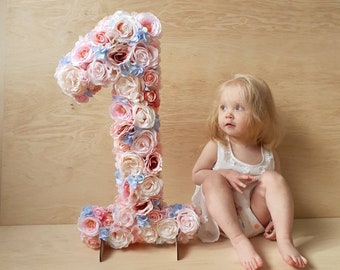 First birthday number floral, custom 1st birthday photo prop, personalized flower letters, birthday decoration