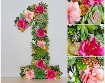 Tropical birthday decor, hawaii style birthday number, first birthday number, tropical birthday number