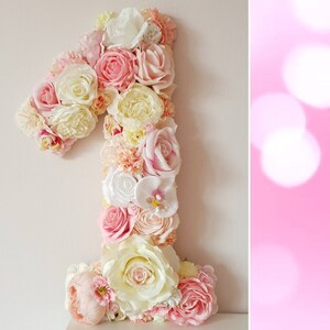 First birthday number floral, custom 1st birthday photo prop, personalized flower letters, birthday decoration image 3