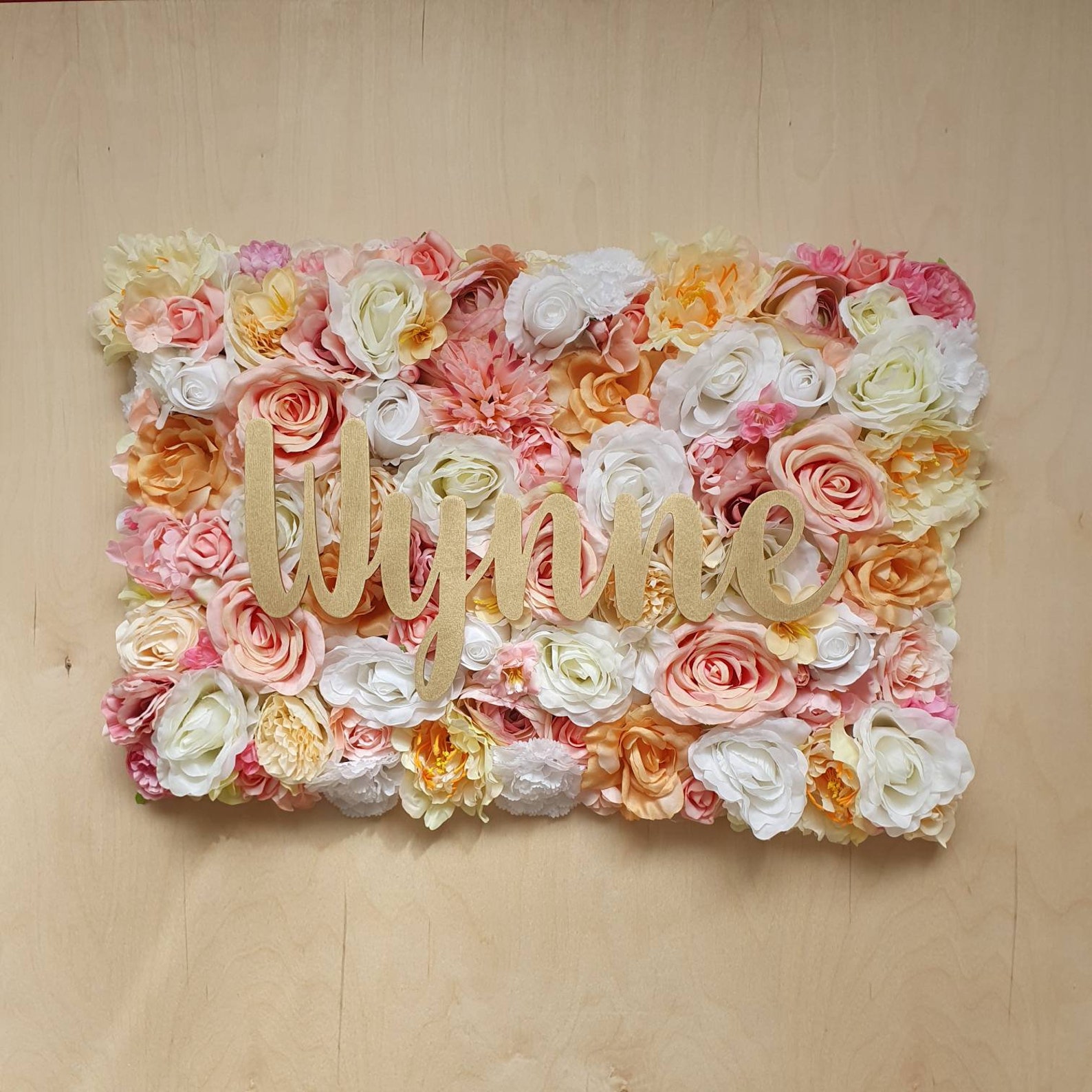 Flower wall with name sign nursery wall decor baby shower Etsy