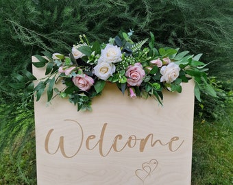 Wedding flowers, Rose Eucalyptus Flower Swag, Silk Flower Swag, Small Wedding Arch Flowers, Wedding Altar Flowers, Welcome Sign Flower