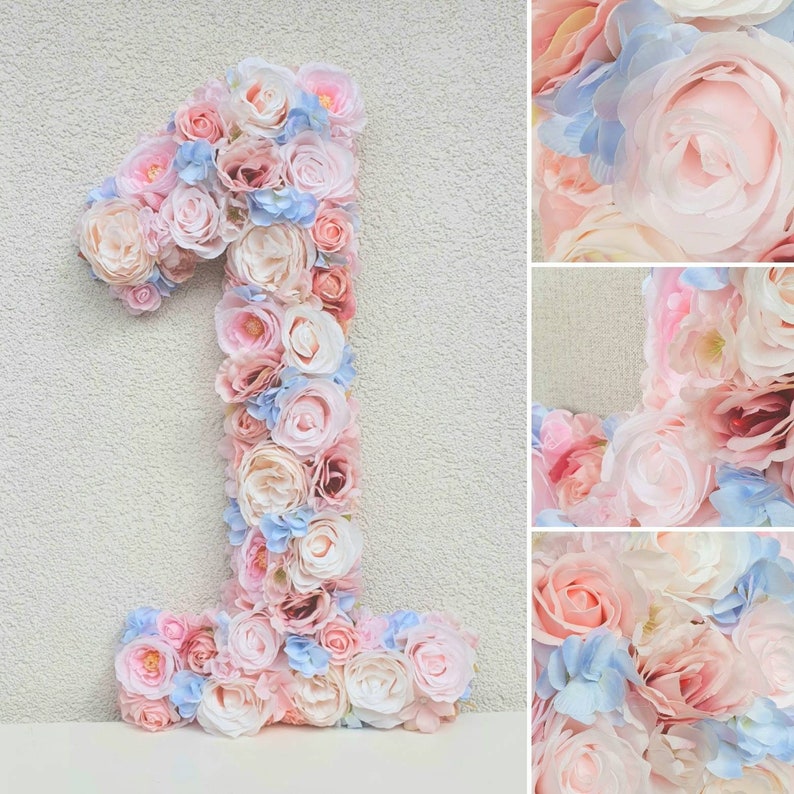 First birthday number floral, custom 1st birthday photo prop, personalized flower letters, birthday decoration image 2
