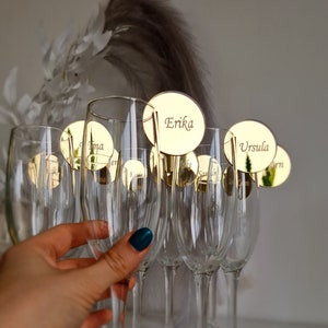 Ideas para tarjetas de lugar de boda Marcador de copas Amuleto de vino Etiquetas para bebidas de boda Amuleto de champán Etiqueta de bebida Amuleto de copa Disco Etiquetas con nombre Círculo