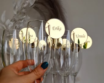 Ideeën voor plaatskaarten voor bruiloften Glasstift Wijnbedel Bruiloftsdrankkaartjes Champagne-bedels Dranketiket Glazen bedel Schijf Naamplaatjes Cirkel