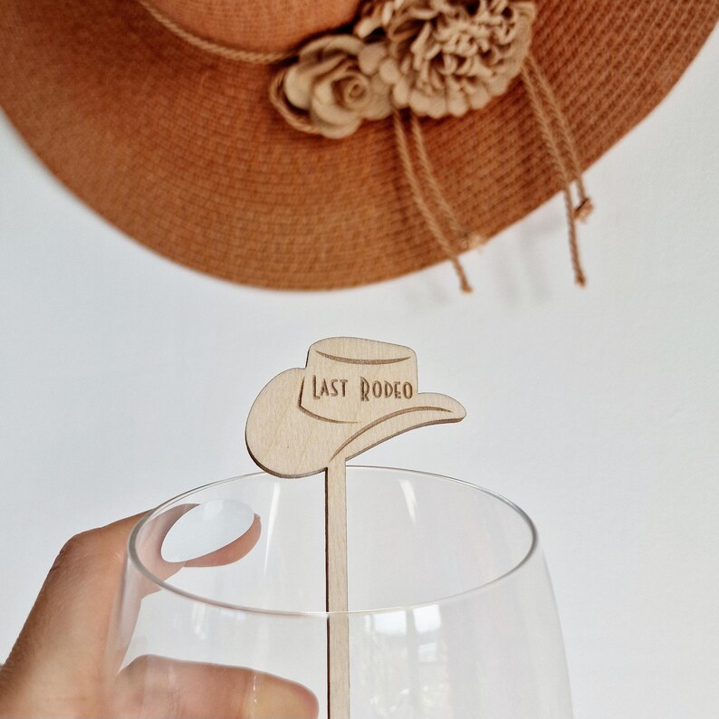 Western drink stirrers custom, cowgirl bridal shower glass stirrers personalized Texas Nashville Last Rodeo bachelorette cocktail markers image 2