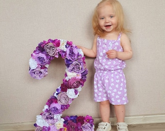 Purple birthday decor, first birthday number custom, 2nd birthday number, personalized birthday party decor, flower number