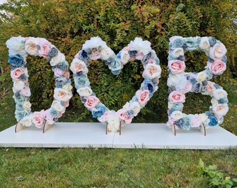 Blaue Hochzeitsdeko, Blumenbuchstaben für Hochzeit, Herbsthochzeit, Blumenbuchstaben für Brautparty, Hochzeitsblumen