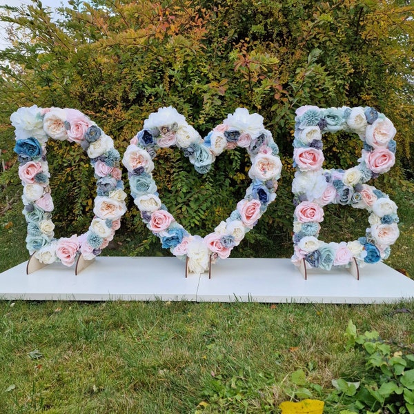 Décoration de mariage bleu poudré, lettres florales personnalisées pour mariage, décoration de mariage automne, lettres de fleurs pour shower de bébé, fleurs de mariage