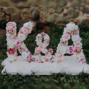 Custom flower letters, wedding initials bridal shower decor personalized, wedding flowers customized