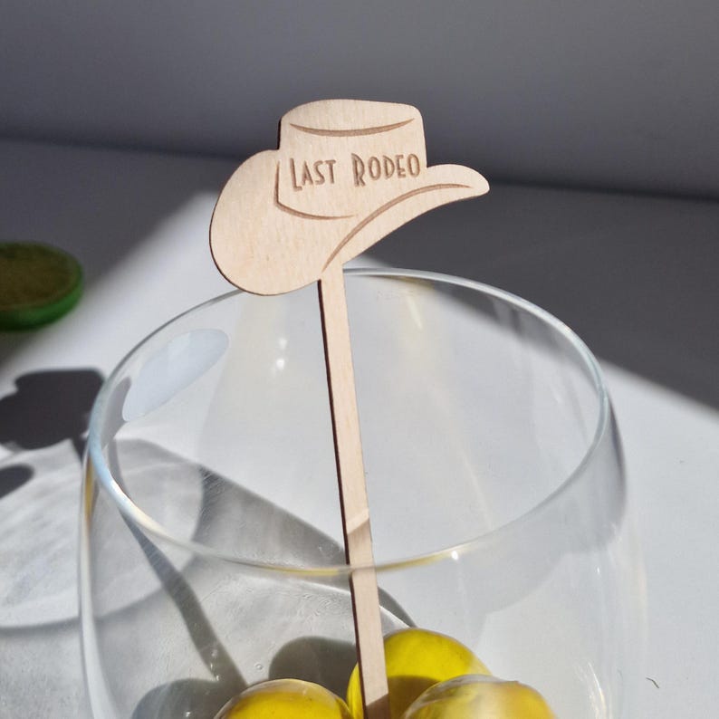 Western drink stirrers custom, cowgirl bridal shower glass stirrers personalized Texas Nashville Last Rodeo bachelorette cocktail markers image 1