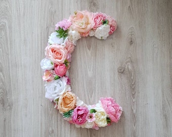 Large floral letter with greenery, birthday photo prop, boho chic nursery decor, flower nursery letter, baby girl room decor, floral letters