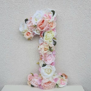 First birthday number floral, custom 1st birthday photo prop, personalized flower letters, birthday decoration image 6