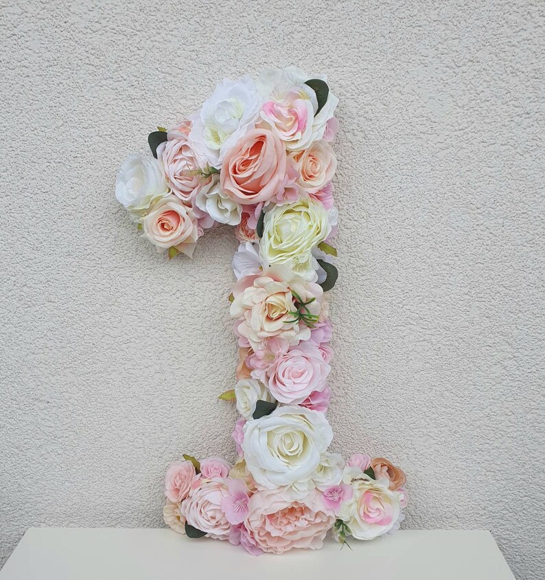 First birthday number floral, custom 1st birthday photo prop, personalized flower letters, birthday decoration image 6