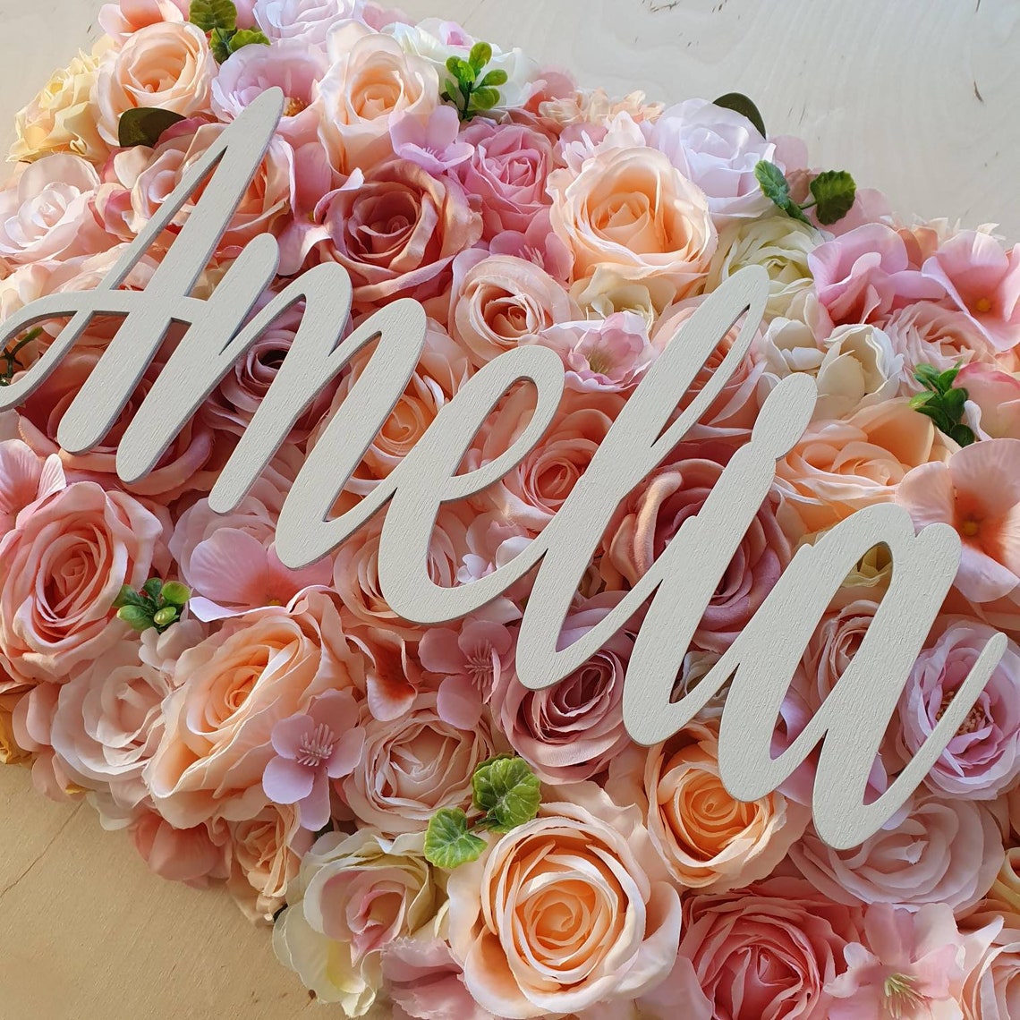 Flower Wall With Name Sign Large Flower Wall Nursery Name Etsy