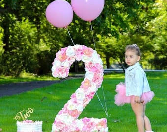 Customized giant number made of flowers, 36" large number, pink birthday number