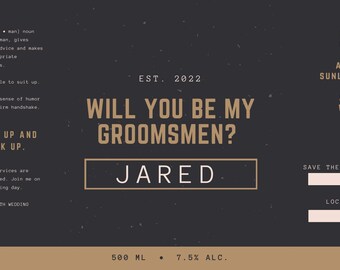 Beer Bottle Label - Groomsman and Best Man Proposal - 500 mL bottle - Customizable - Digital Download - 1 day turnaround