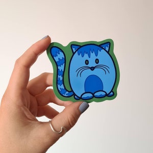 Cat Sticker Blue Alien Cat Stationery Vinyl Laptop Sticker Alien Cat Blue Green Animal Sticker Laptop Decoration Cat Cartoon Alien Blue Cat