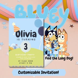 Bluey Themed Birthday Invitation Template | Editable Canva Invitation | Customizable Bluey Party Invite | Instant Download
