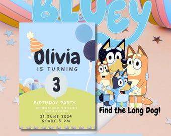 Bluey Themed Birthday Invitation Template | Editable Canva Invitation | Customizable Bluey Party Invite | Instant Download